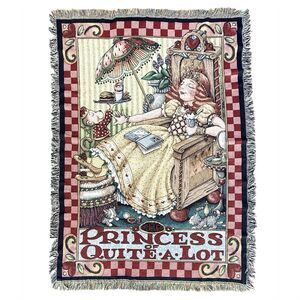 Mary Engelbreit Vintage 90s PRINCESS QUITE A LOT Throw Blanket Tapestry 47x68”